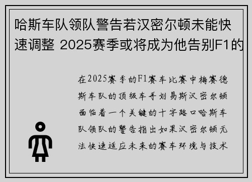 哈斯车队领队警告若汉密尔顿未能快速调整 2025赛季或将成为他告别F1的时刻